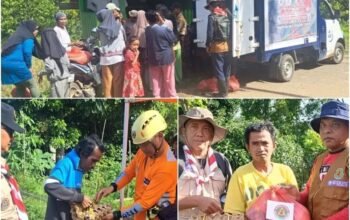 Pramuka Kwarcab Sawahlunto Dukung Posko dan Serahkan Bantuan Bencana Banjir Longsor di Palembayan Kabupaten Agam
