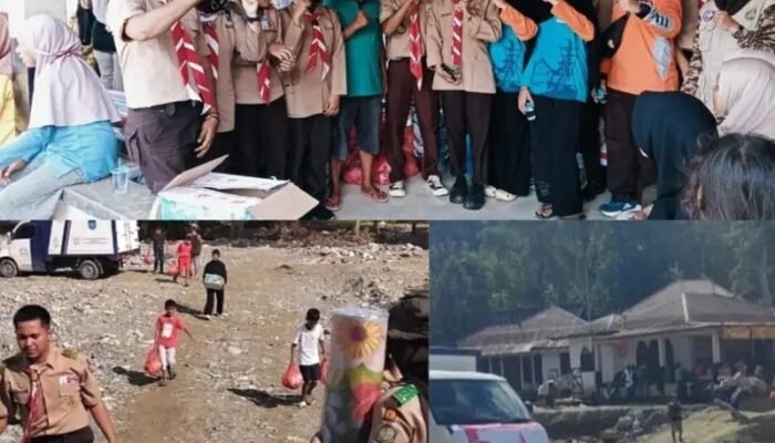 Pramuka Kwarcab Sawahlunto Distribusikan Bantuan Bencana Sumbar ke Dusun Batua Cacang Subarang Kabupaten Solok